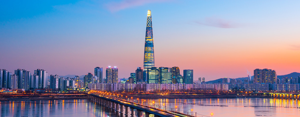 Seoul City at Sunset and han river South Korea